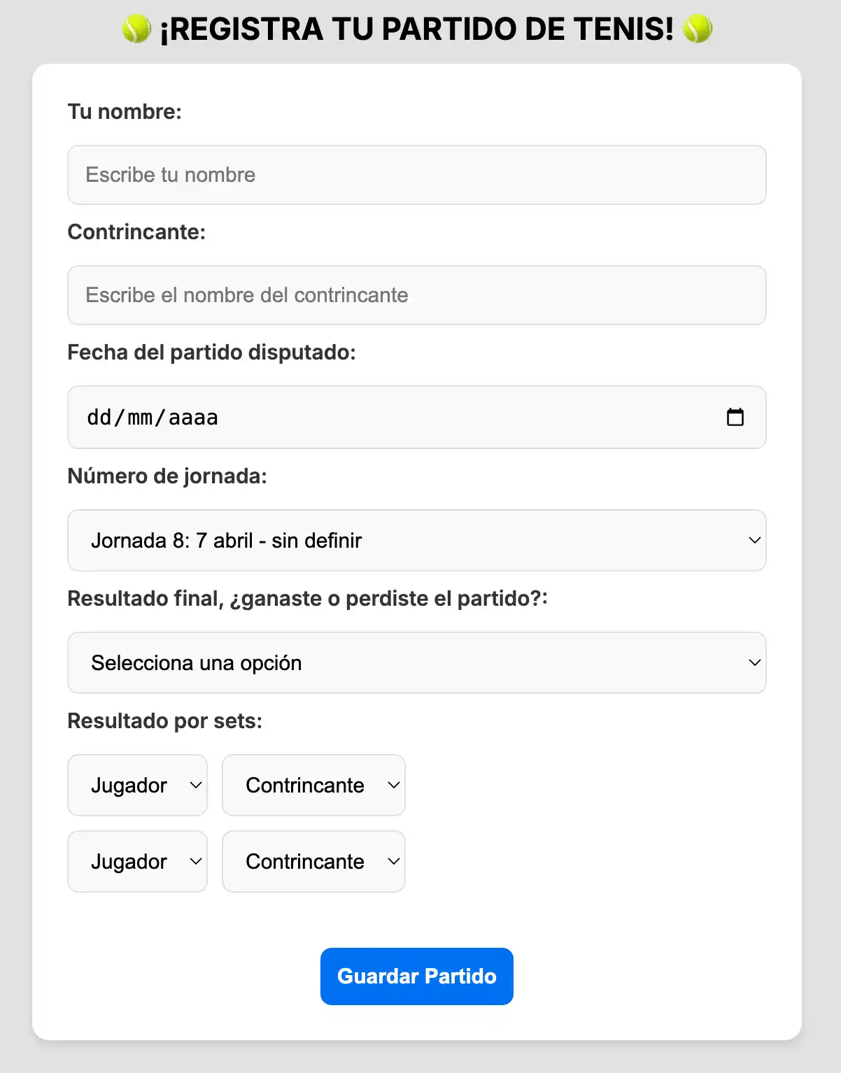 Imagen representando el formulario de ranking de tenis